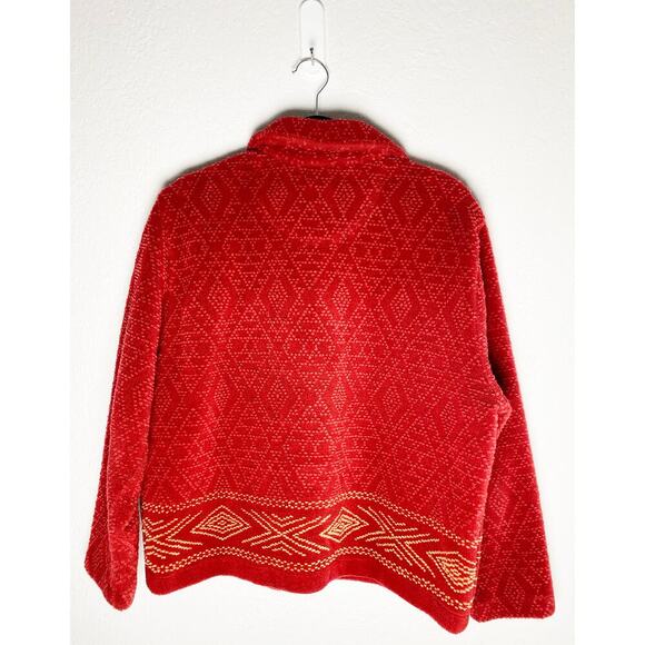 Vintage Orvis Women's Short Rust Orange Aztec Texture Print Jacket Pockets Soft - Picture 2 of 7